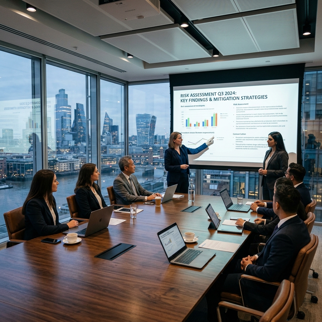 Executive risk assessment boardroom meeting